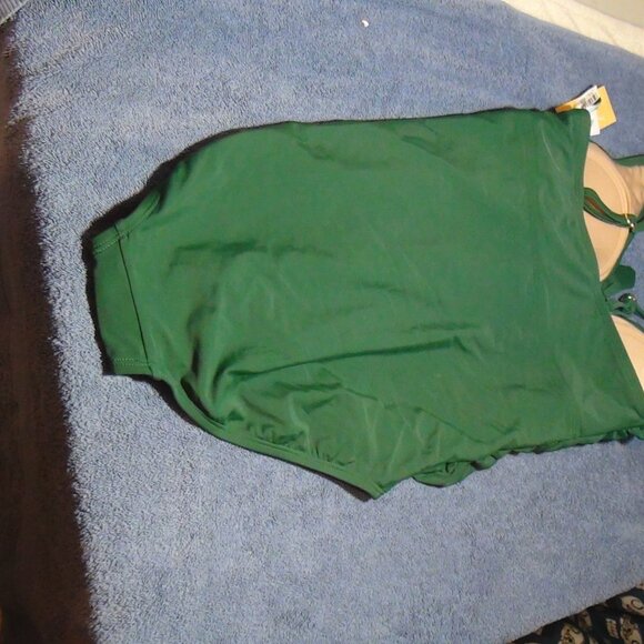 Kona Sol Womens Tie Front High Coverage One Piece Swimsuit Green M XL - Picture 11 of 16